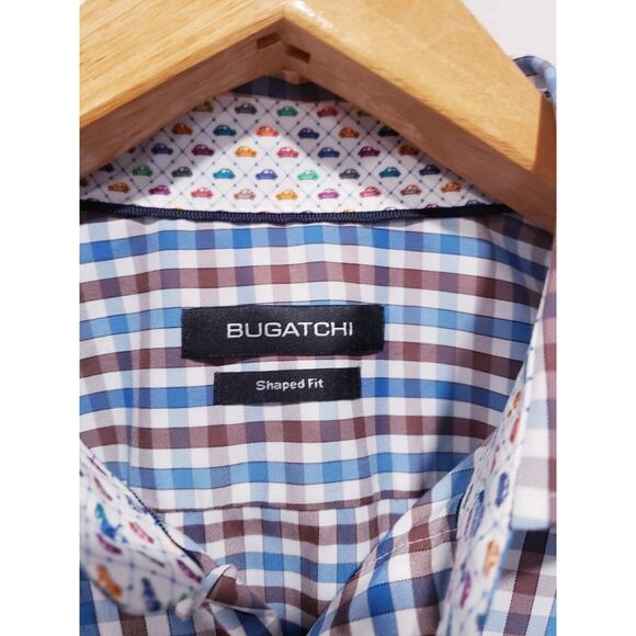 Rare BUGATCHI -Shaped Fit Checkered Cars- Button Up Long Sleeve - Size M - Picture 3 of 11